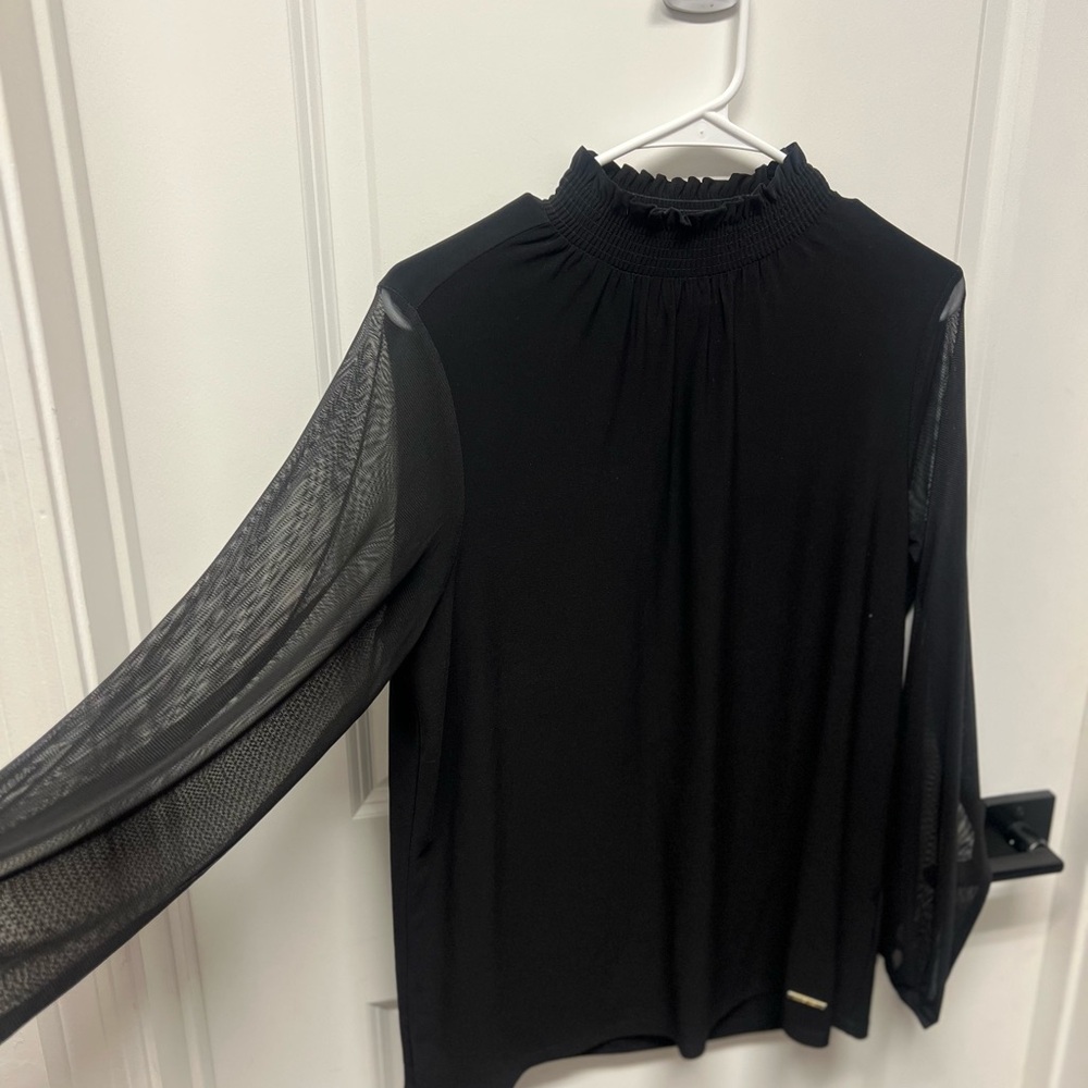 Anne Klein Black Sheer Sleeve Blouse